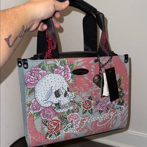 Ed Hardy Skull and Floral Large Satchel